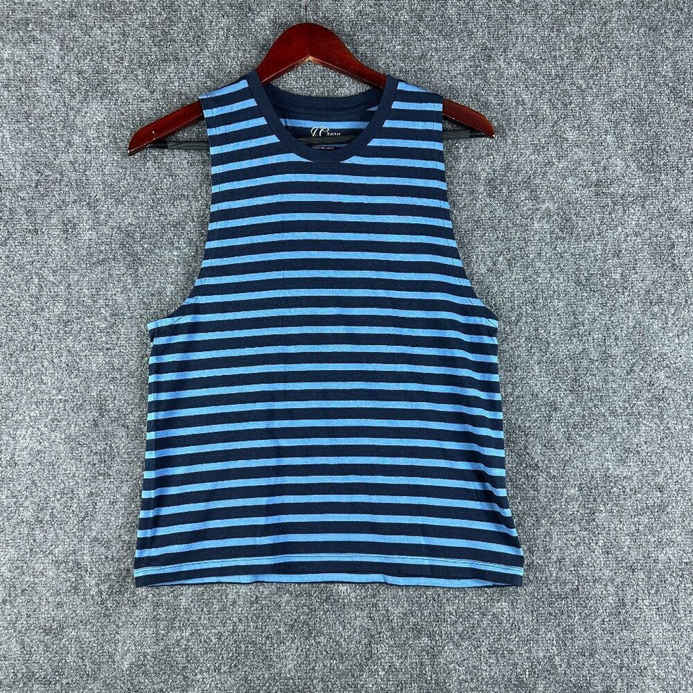 J Crew Top Womens XXXS Ovesized Muscle Tank Striped Blue Cotton Stretch NEW